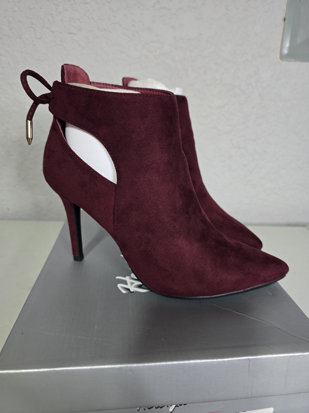Burgundy Ankle Booties with Cutout Detail